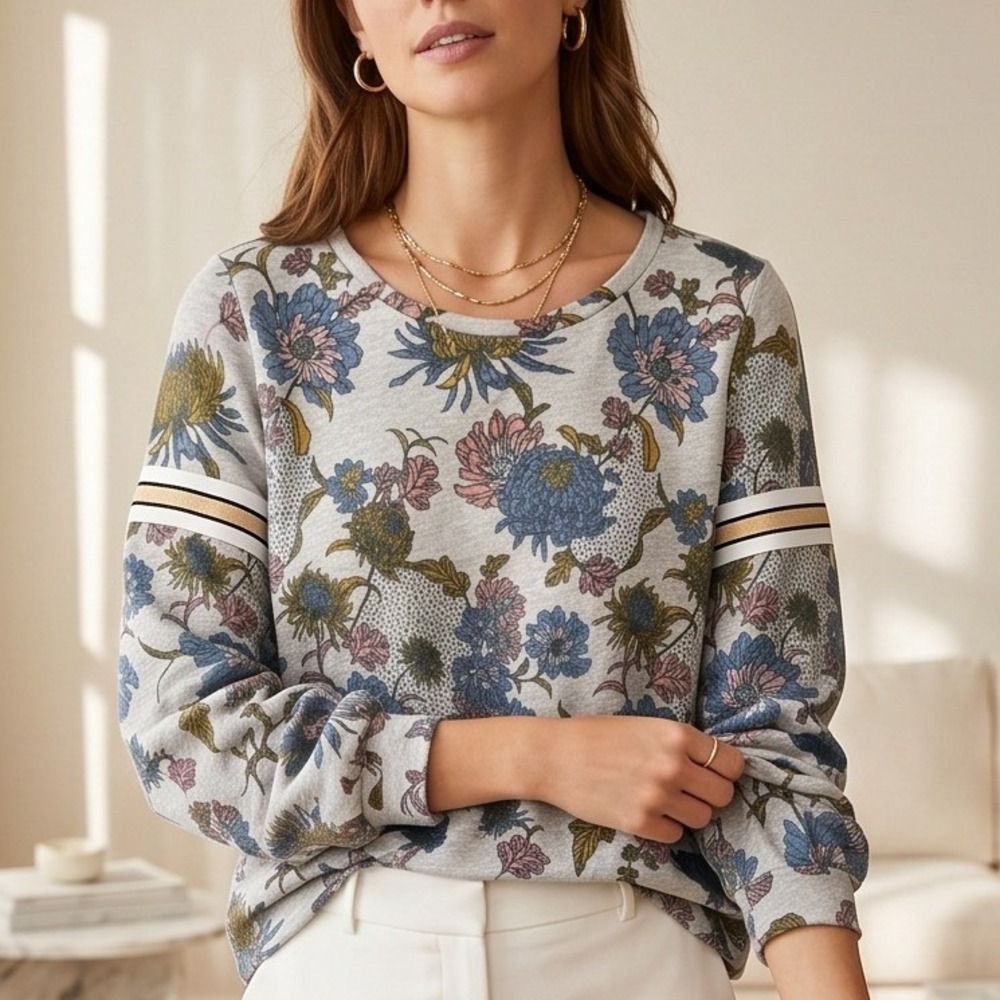 Dolan Anthropologie S Left Coast Collection Floral Sweatshirt Made in USA Gray